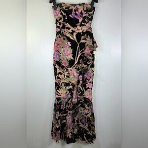 NWT DRESS THE POPULATION PARIS VELVET BURNOUT FLORAL GOWN.